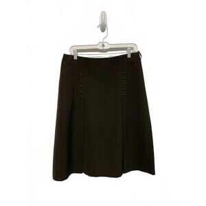 Vintage Les Copains Classic Dark Brown A-Line Skirt Embroidered Detail Pleated